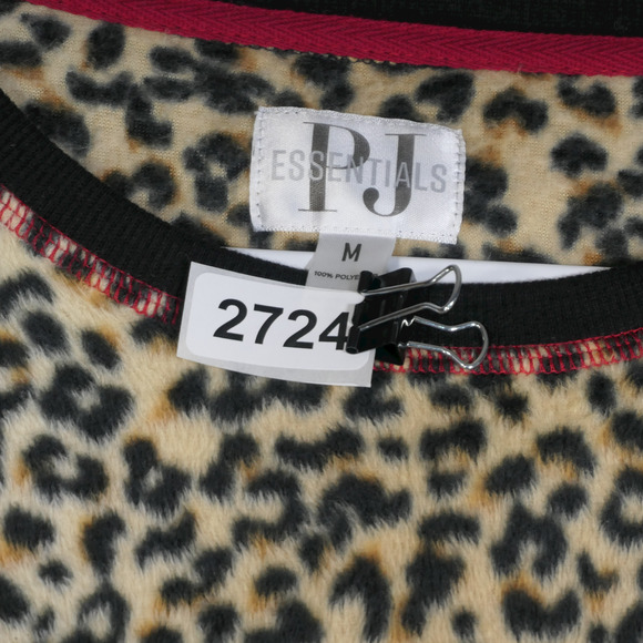PJ Essentials Cheetah Two Piece Pajama Set Medium Fleece Lounge Pants Soft Warm - Picture 3 of 12